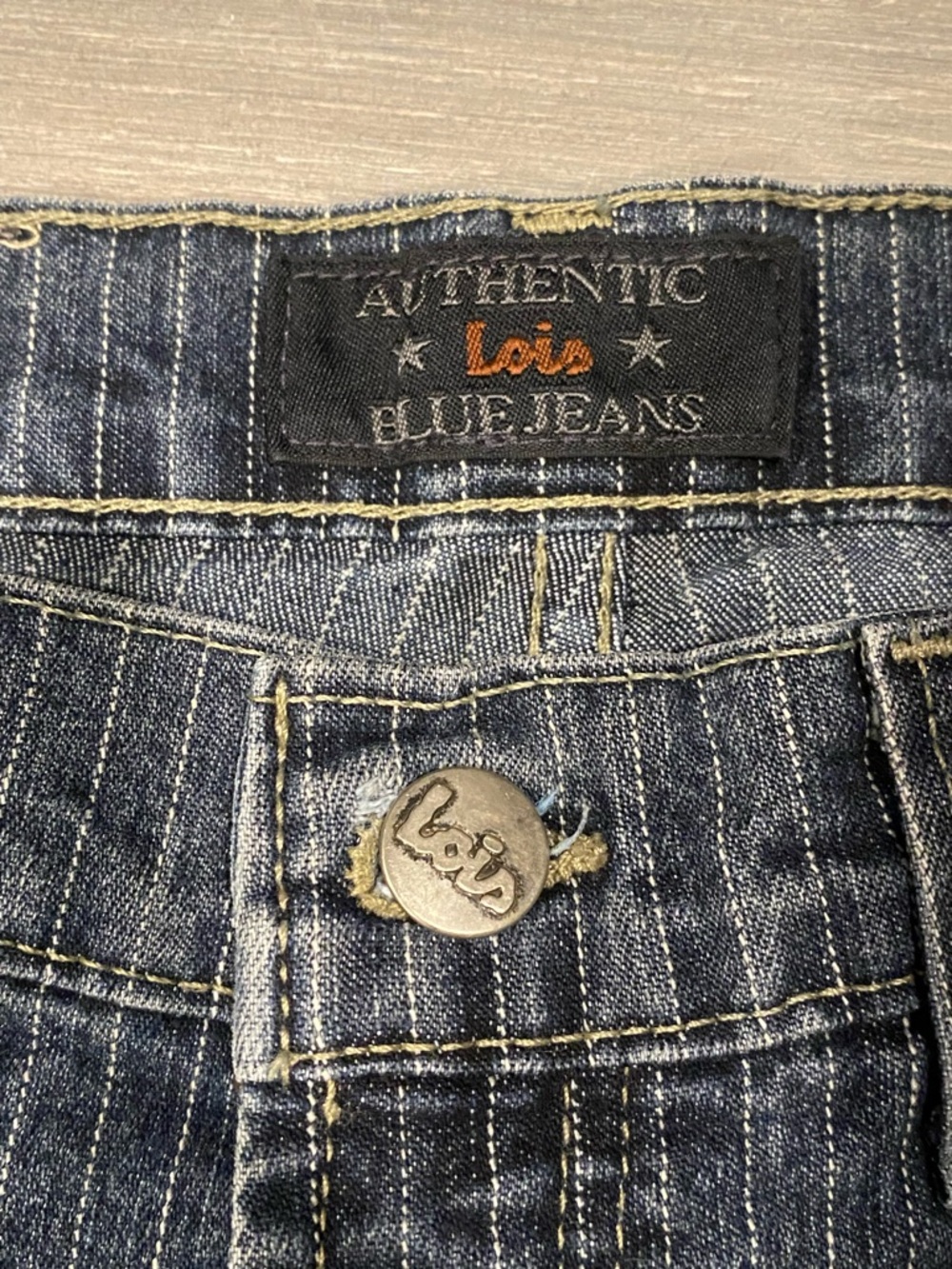Men's Pinstripe Dark Blue Jeans - Picture 2 of 4